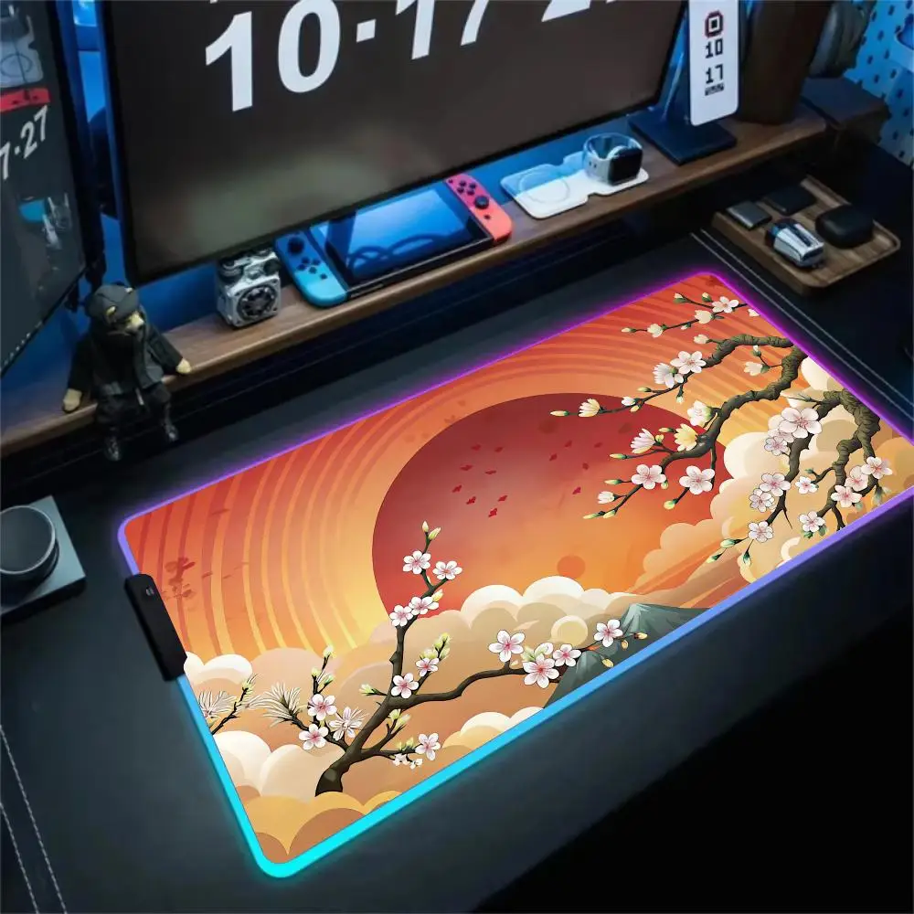 

RGB коврик для мыши настольный эстетический художественный иллюстрация светодиодный светящийся игровой коврик резиновый противоскользящий настольный коврик аксессуары для ПК клавиатура коврик для мыши