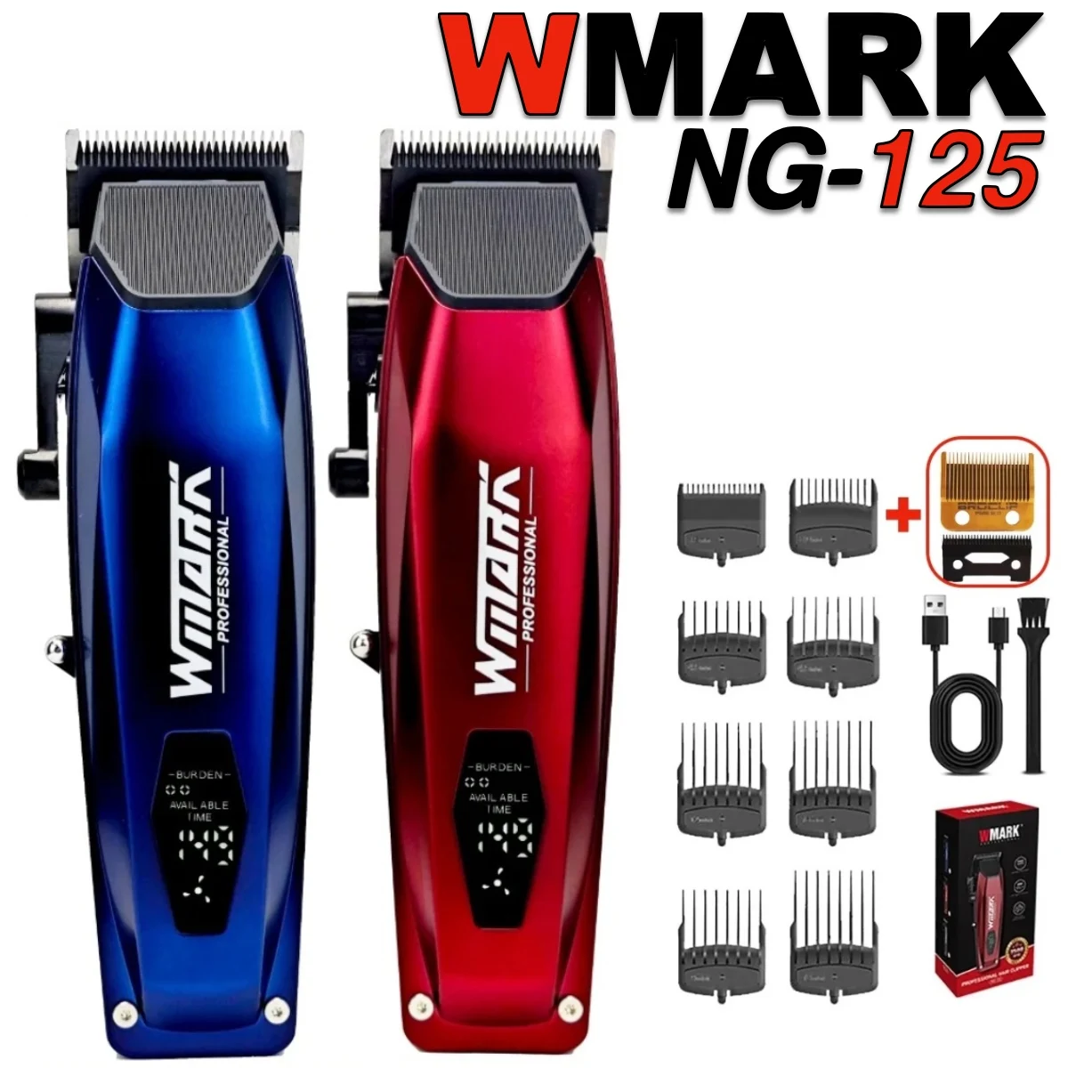 WMARK NG-125 profesyonel elektrikli saç makasları 7500RPM döner Motor yağ kafa berber dükkanı düzeltici adam bıçak 5 ayarlamaları için