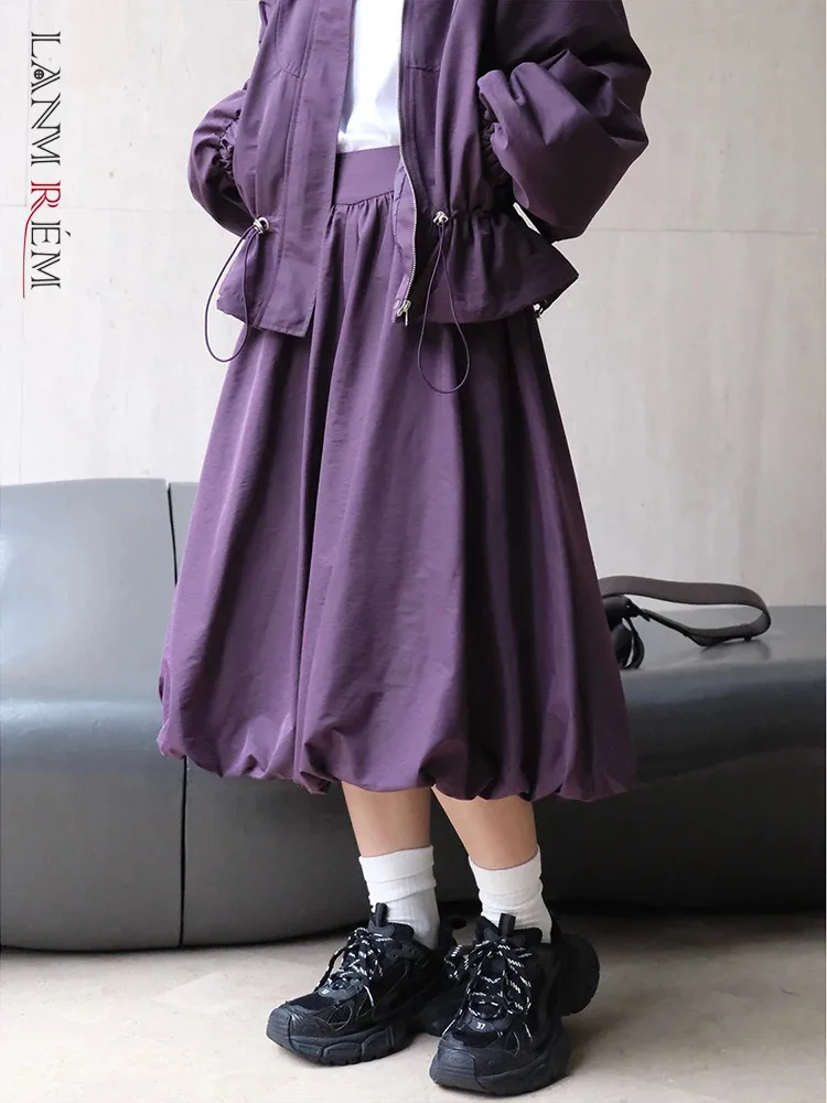 

[LANMREM] High Waist A-line Skirt For Women Mid-length Korean Style Skirts Vintage Clothing Fashion 2024 Autumn New 26D9788