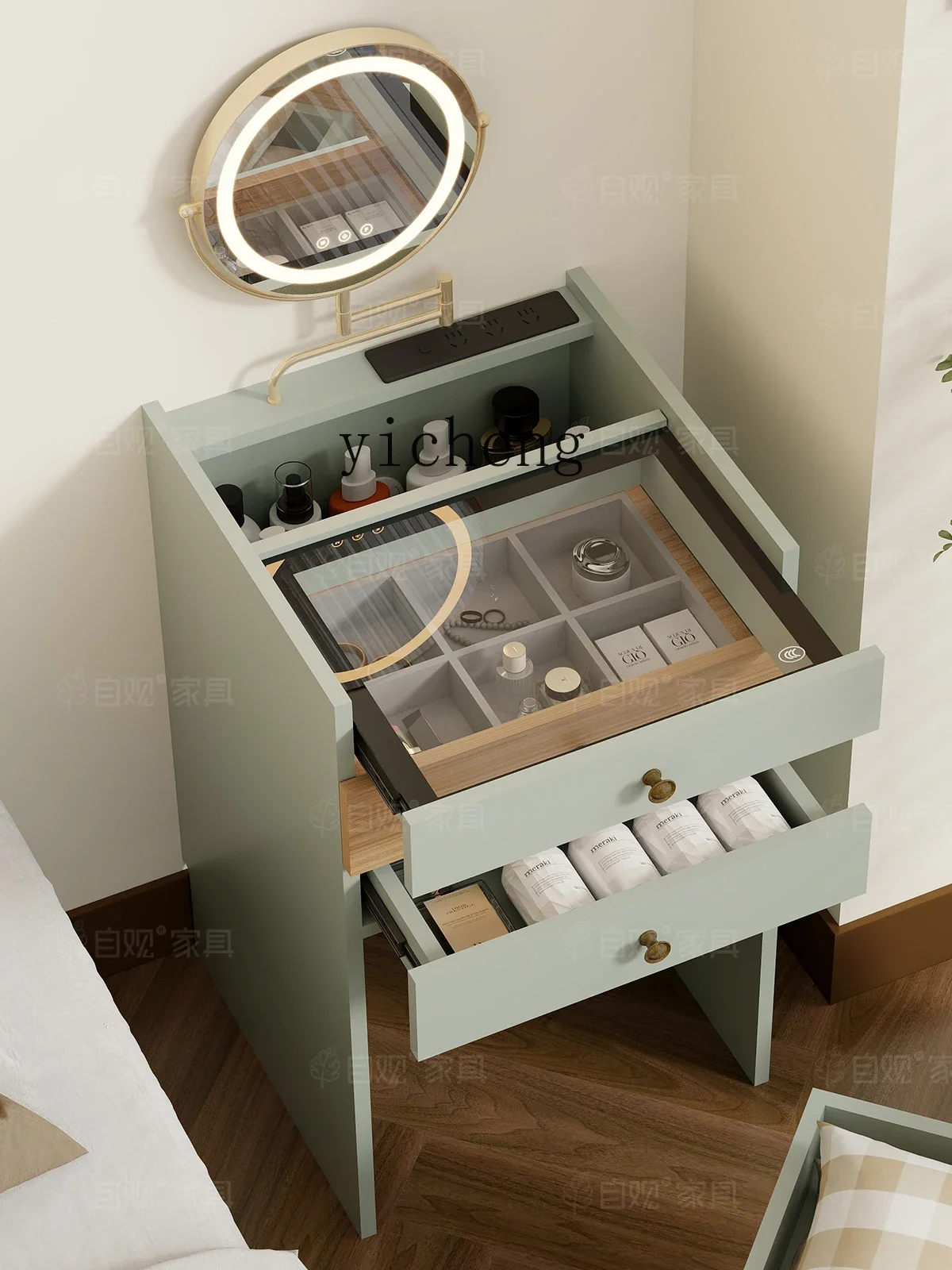 a3 Chest of Drawers Dressing Table Integrated Luminous Mirror Cosmetic Cabinet Glass Table Bedside Cabinet