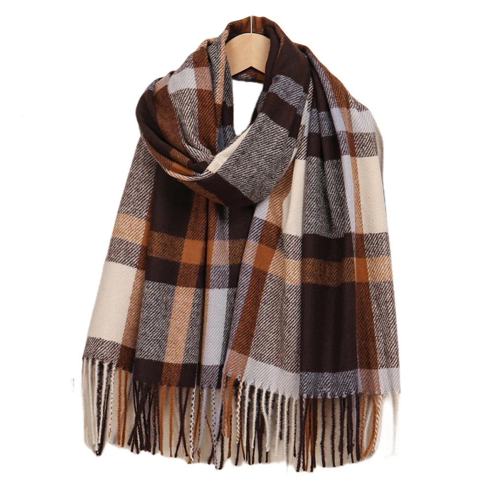 Women\'s Oversized Knitted Plaid Scarf Wrap in Imitation Cashmere Fabric for Cozy Layering and Effortless Cold-Weather Style