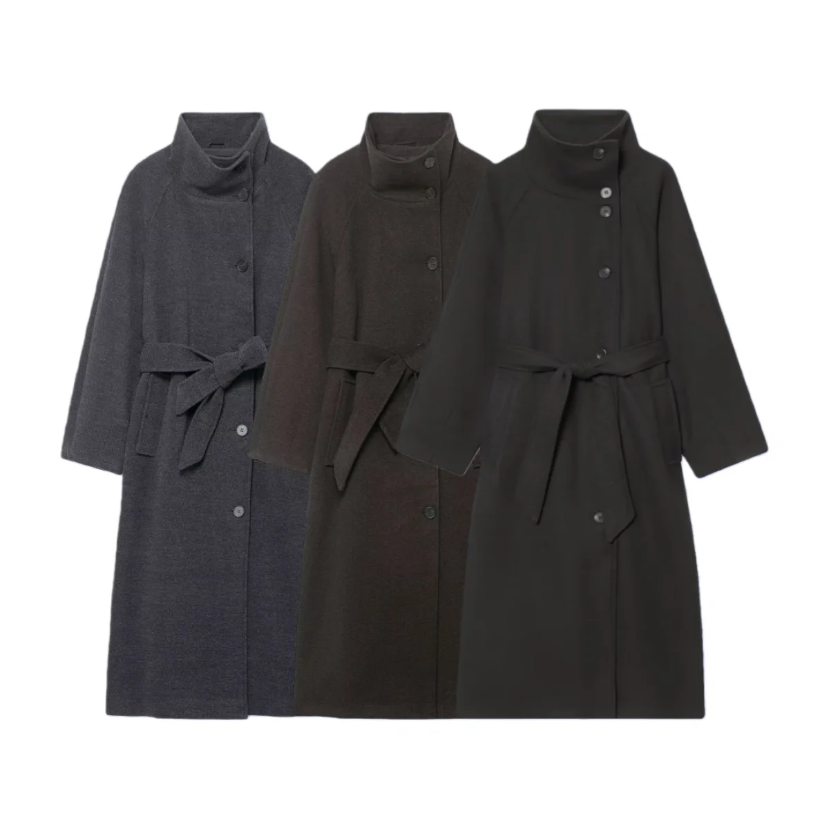 

2025 Winter New Women's Casual Fashionable Temperament Commuter Style Versatile Stand Collar Long Coat with Belt