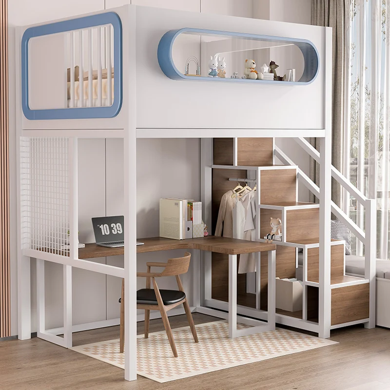 

Children's raised bed sheet Upper Lower table Combination Small room Space saving Duplex second floor Overhanging bed