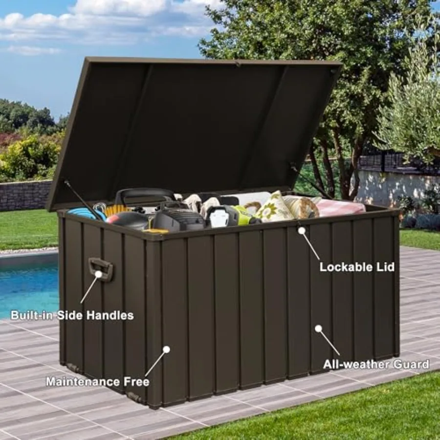 160 Gallon Deck Box Outdoor Storage Box, Metal Storage Cabinet Waterproof Lockable Container for Patio Furniture Cushions Tools view 3
