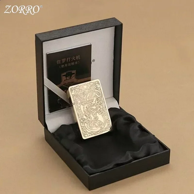Zorro ZL8 Copper Ultra-thin Kerosene Lighter Constantine Pattern Personalized Engraving Grinding Wheel Lighter