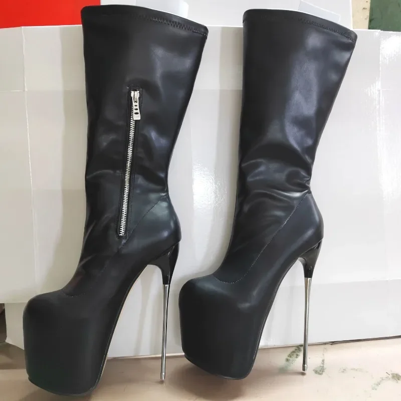 Bottes Rondes à Talon Fin de 19cm pour Femme, Chaussures à Enfiler, Grande Taille 48 49 50, Livraison Directe