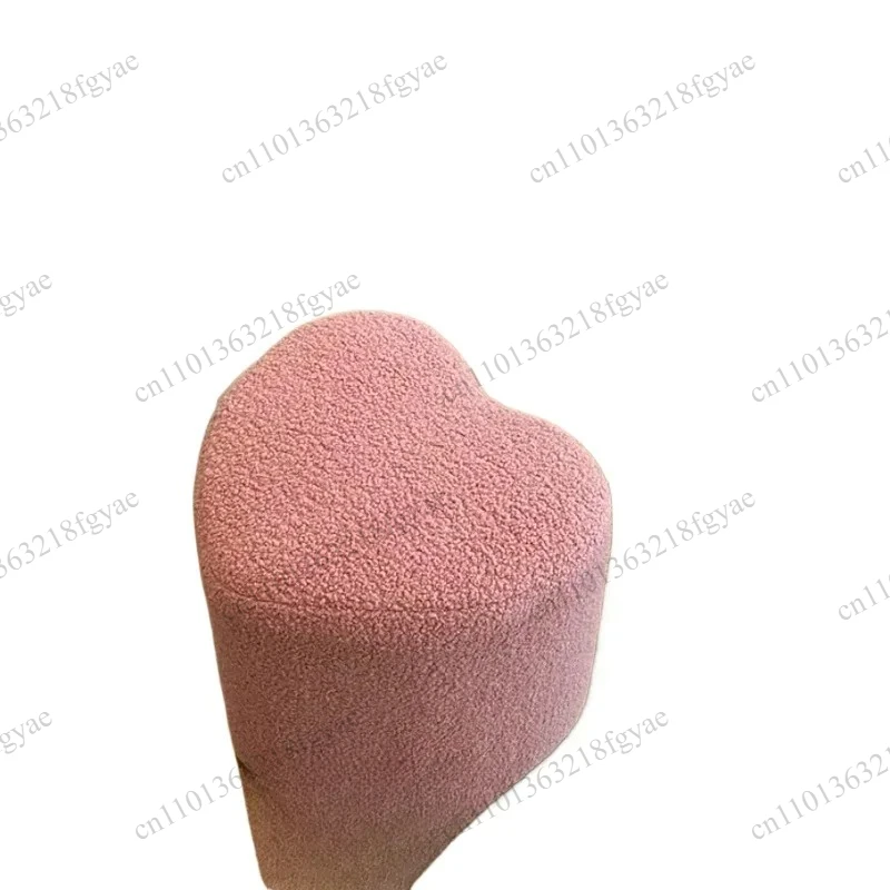 Pink Heart Shaped Shoe Bench, Luxury Soft Teddy Velvet Low Stool, High-End Decorative Entryway Seat