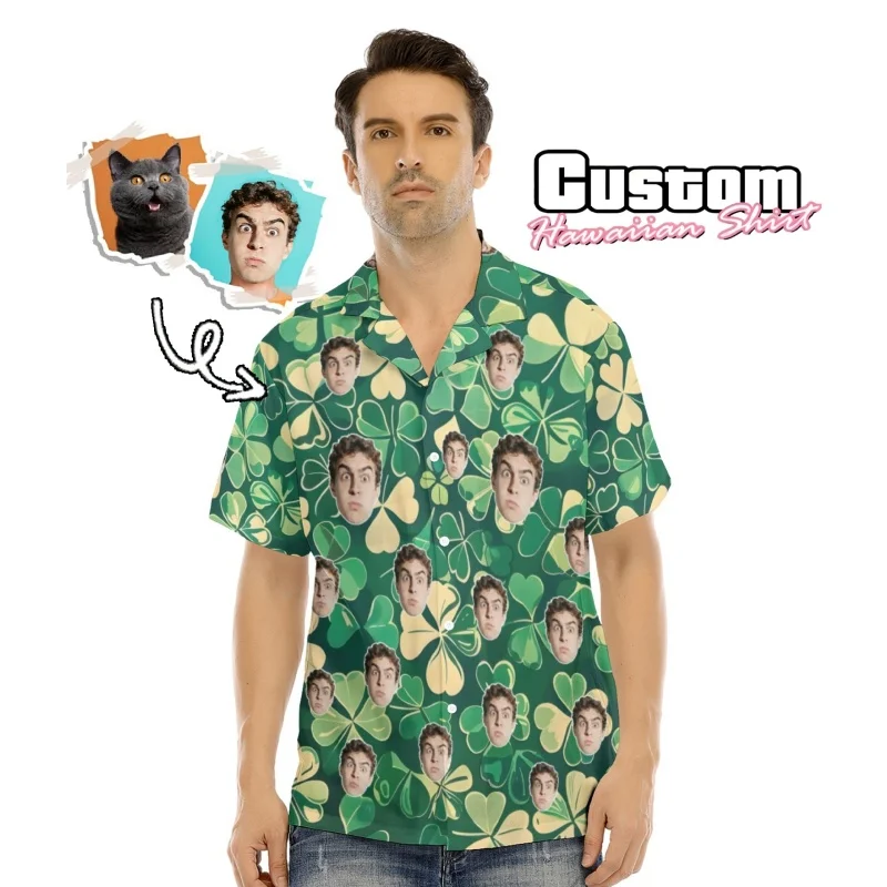 

Мужская гавайская рубашка с узором ко Дню Святого Патрика, с 3D-печатью, короткими рукавами, летняя уличная блузка, пляжная одежда, рубашка в стиле алоха.