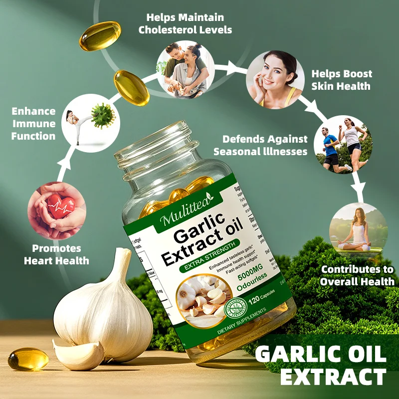 كبسولة مستخلص زيت الثوم العضوي من Mulittea للمناعة والقلب والأوعية الدموية، ومكمل غذائي لدعم صحة الكوليسترول