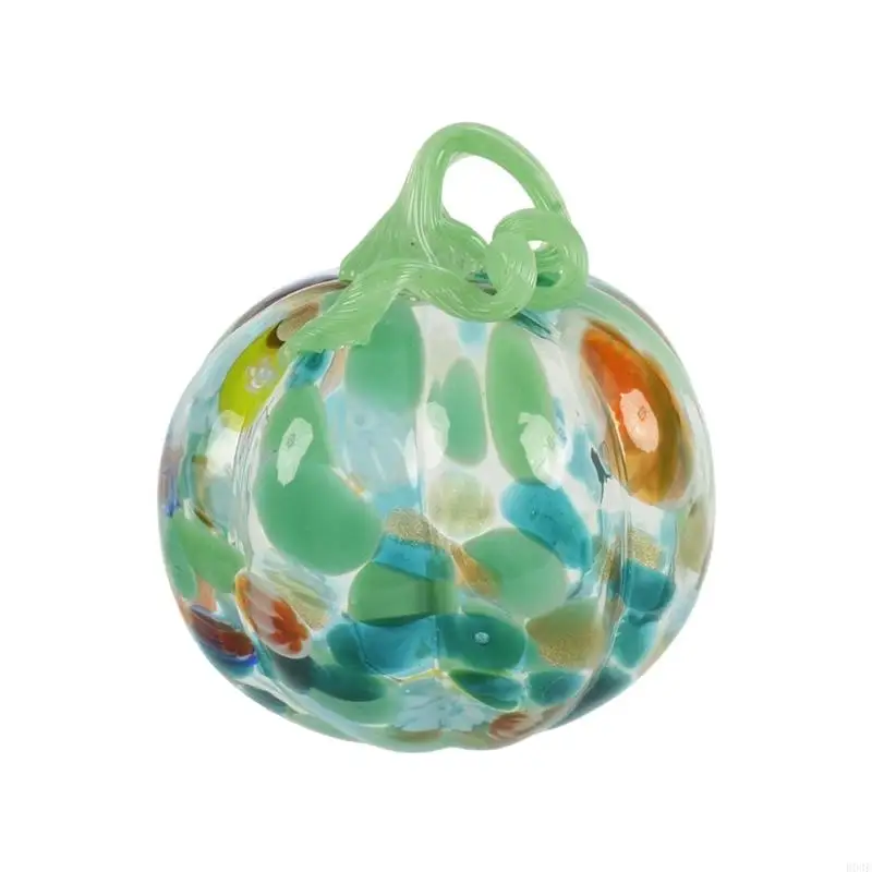 Glass Pumpkin Pendant Ornament Hand Blown Glass Pumpkin Decors Harvest Accent with Curled Stem for Fall Shelf Entryway or B03E
