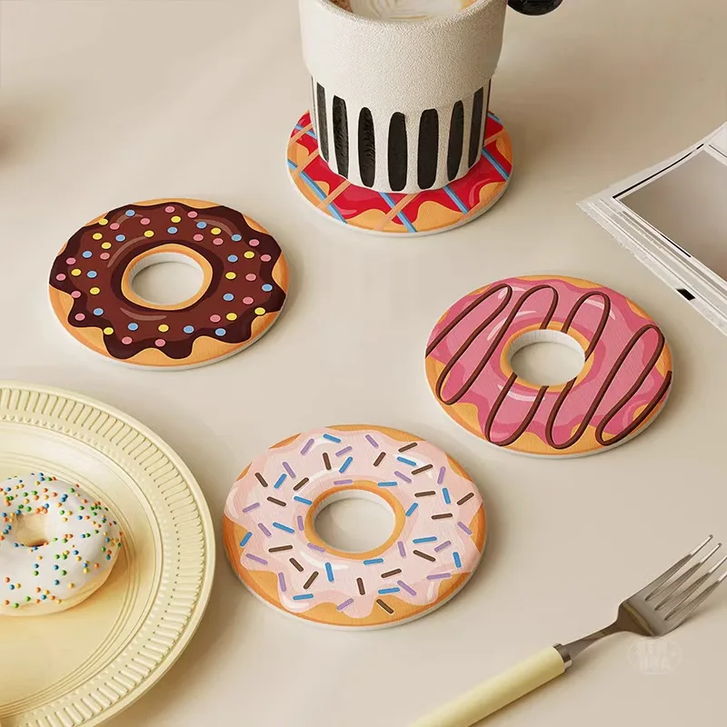 Doughnut Circular Water Coaster Dining Table Insulation Pads Diatom Coaster Cushion for Office Desktop Tea Cups Storage Pads
