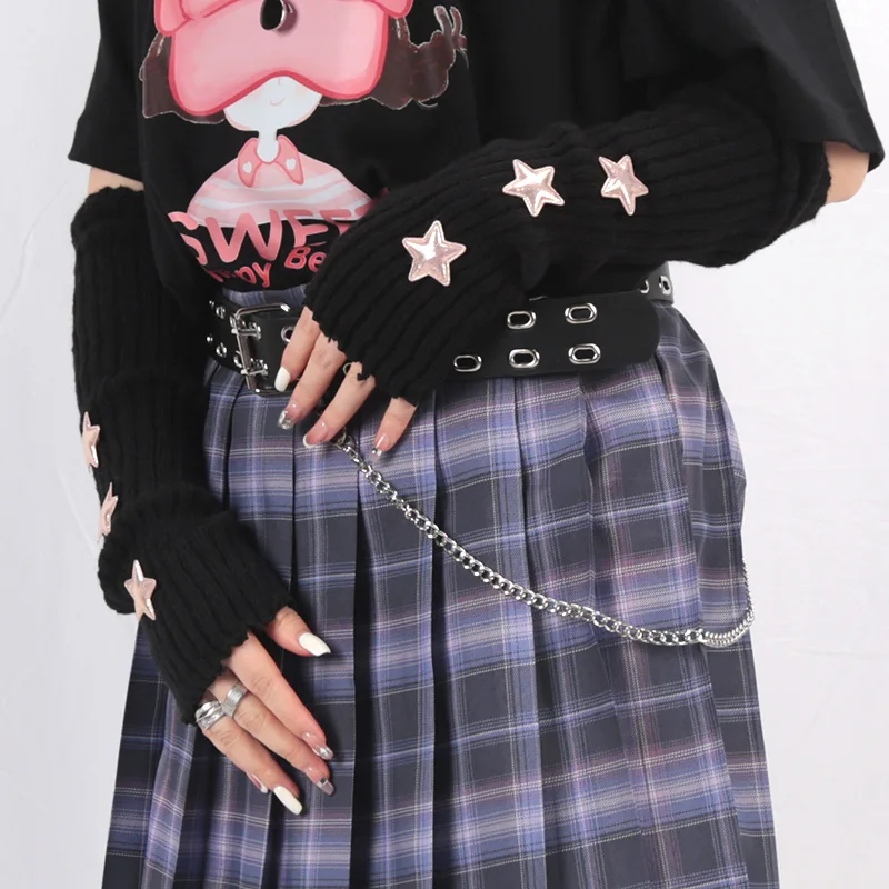 1 زوج المرأة محبوك أصابع أكمام أذرع تبريد القوطية نمط مخطط الشتاء طويل مدفئات للذراع الفتيات Harajuku Y2K قفازات المعصم الموضة