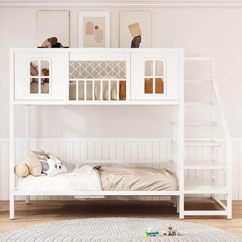 Minghui wrought iron duplex raised bed, duplex second floor bed combination sheet, upper floor, small apartment, attic bed