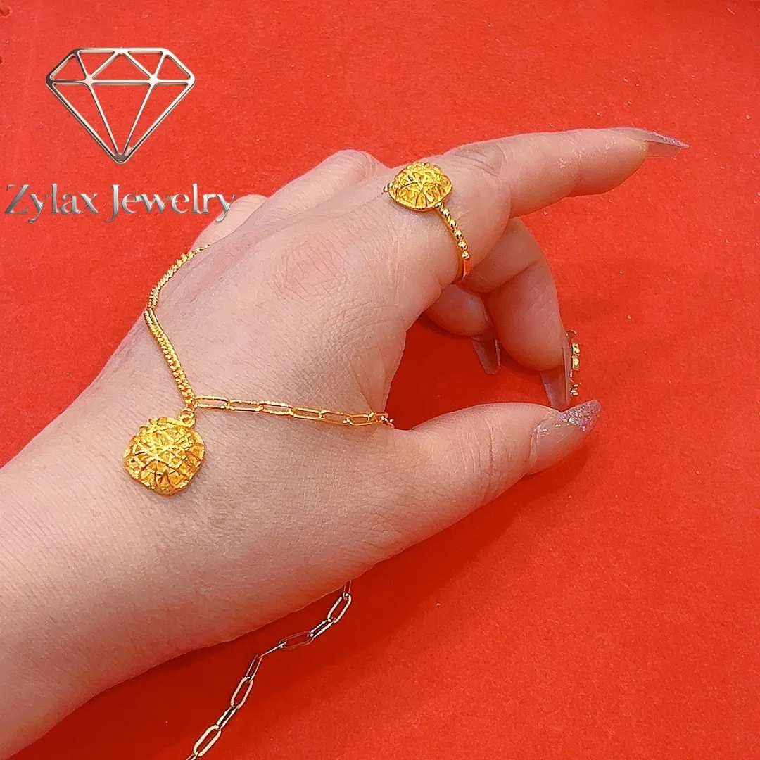 

Zylax Jewelry Luxury 24K 9999 Pure Gold real gold Small sugar women's necklace pendant ring earrings