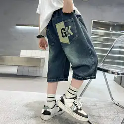 New Summer Teenage Boys Denim Shorts Classic Light Blue Thin Style Fashion Elastic Waist Jeans Shorts Kids Clothes 6 - 14 Years