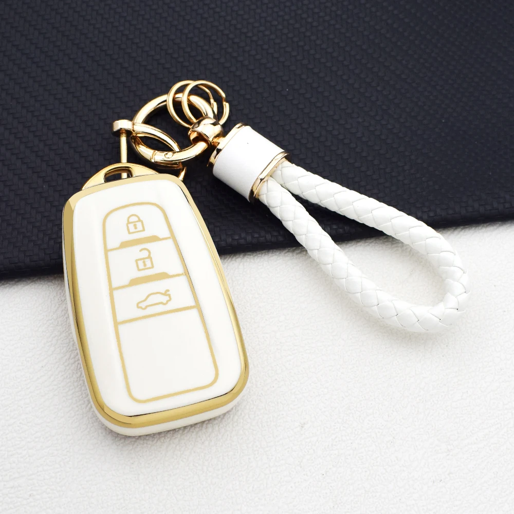 3 أزرار بولي TPU المضادة للخدش حافظة مفاتيح السيارة لتويوتا كامري CHR كورولا RAV4 أفالون برادو بريوس 2017-2022 مفتاح سلسلة حلقات المفاتيح