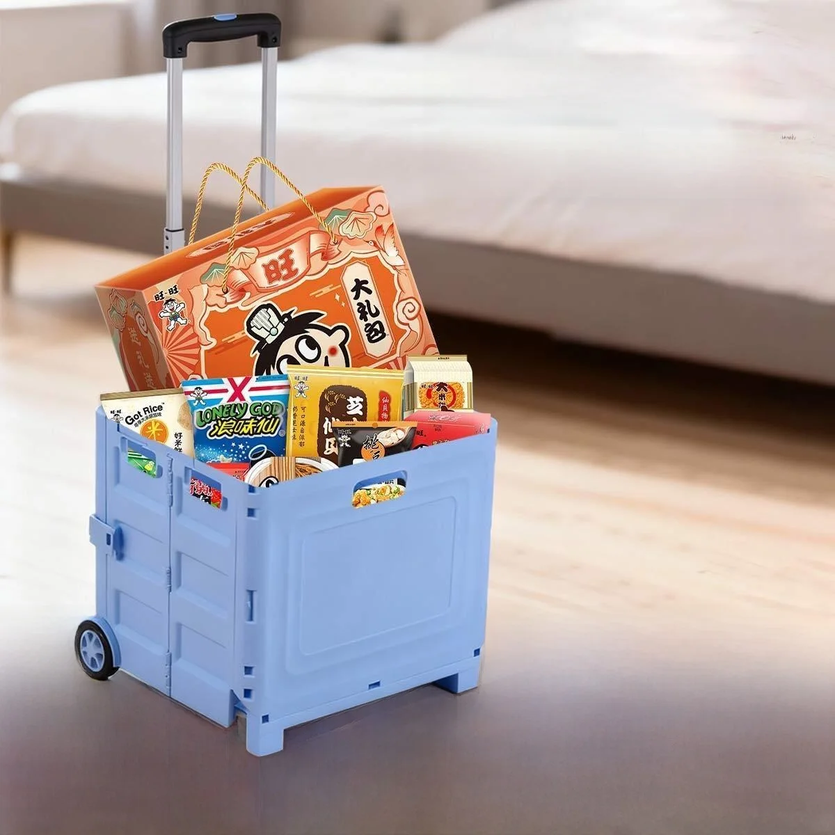 chariot-de-courses-pliable-portable-a-traction-manuelle-poussette-de-voyage-legere-corps-en-acier-inoxydable-poignee-reglable-double-roues
