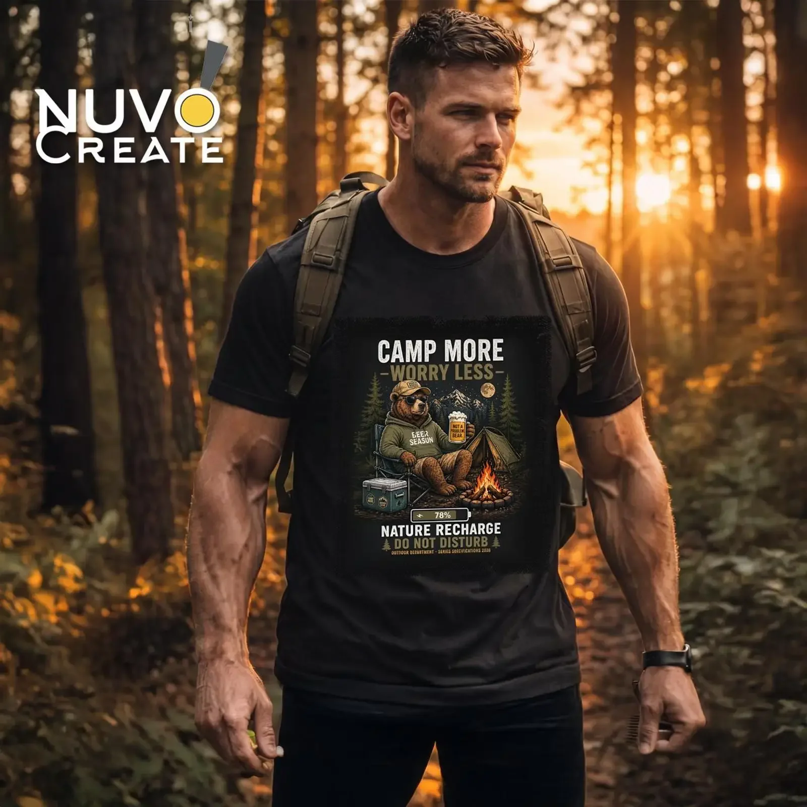 Camping Bear T Shirt Nature Recharge Vintage Camp More Worry Less vintage Washed Breathable designer clothes Stretched graphic