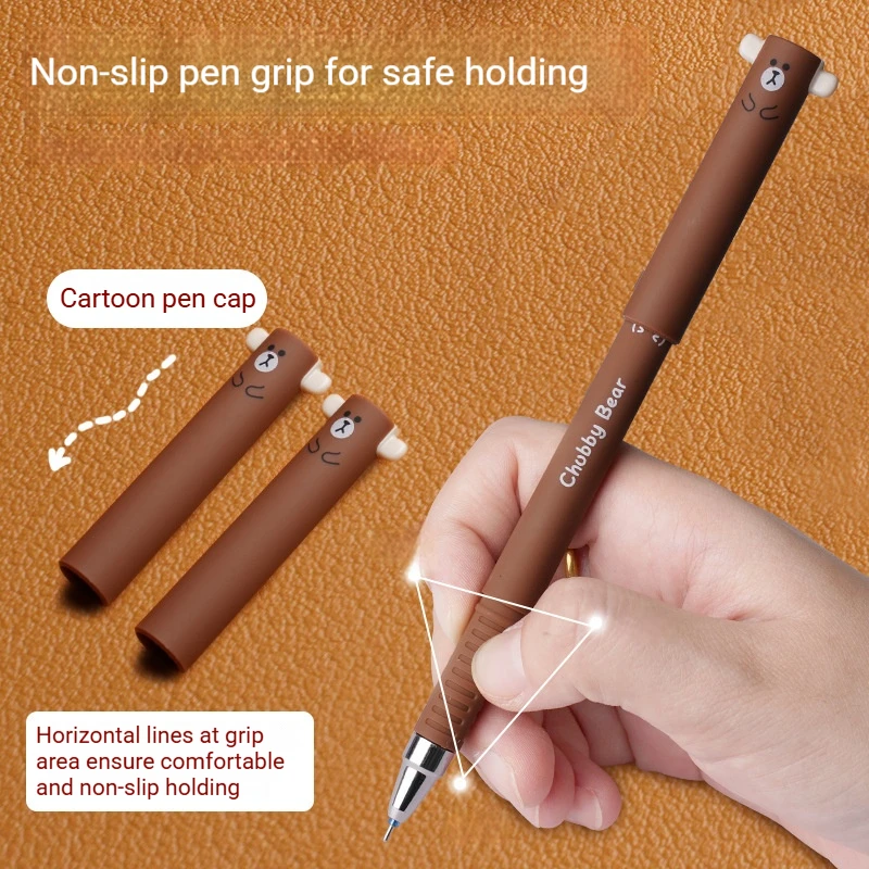 Pack of 4/8 Pieces with Random Colors, Food Bear Element Pattern Gel Pens with Black Erasable Ink, Food Bear Series Erasable Pens, Quick-Drying Heat Erasable Black Pens, Student Stationery, Office Supplies