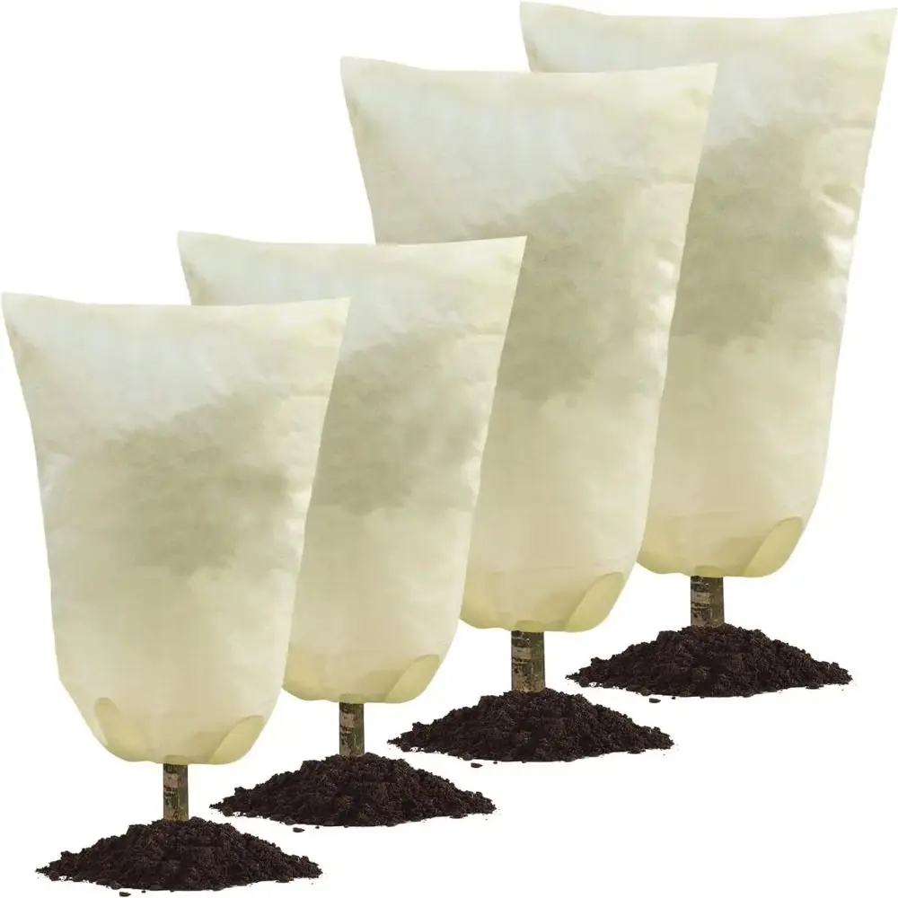 

80x120cm Winter Plant Warm Cover Zip Drawstring Nonwoven Fabric Winter Plant Protection Bag White Breathable