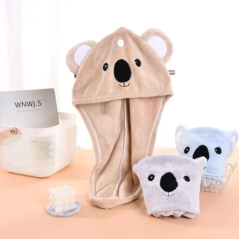 Lovely Koala Coral Velvet Shower Caps Super Soft Absorbent Dry Hair Bonnets for Bathing Adult Quick-Drying Bath Accessories