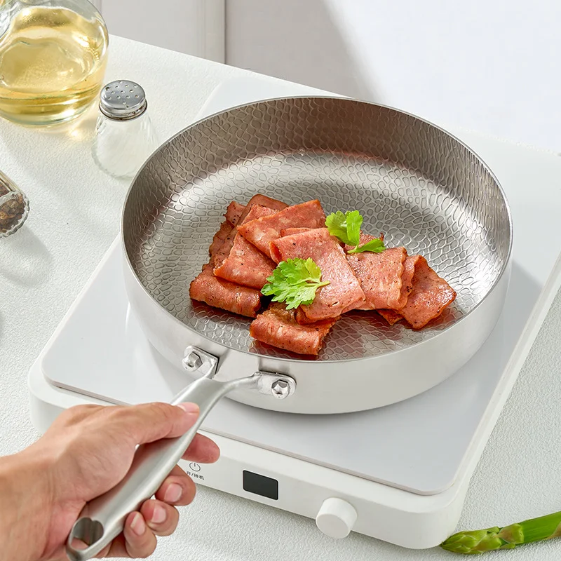 Titanium Stainless Steel Non-Stick Frying Pan, 20/24/28cm Multi-size Skillet for Egg Steak, Compatible with Induction & Gas Stov