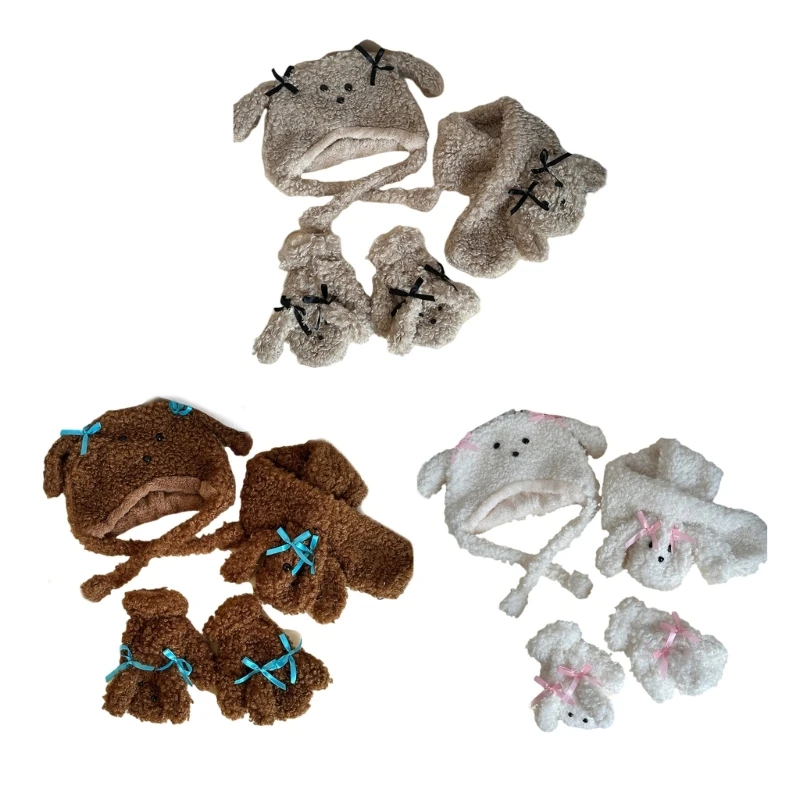 

Lovely Animal Theme Plush Scarf Gloves Hat Set Coldproof Outdoor Accessories Dropship