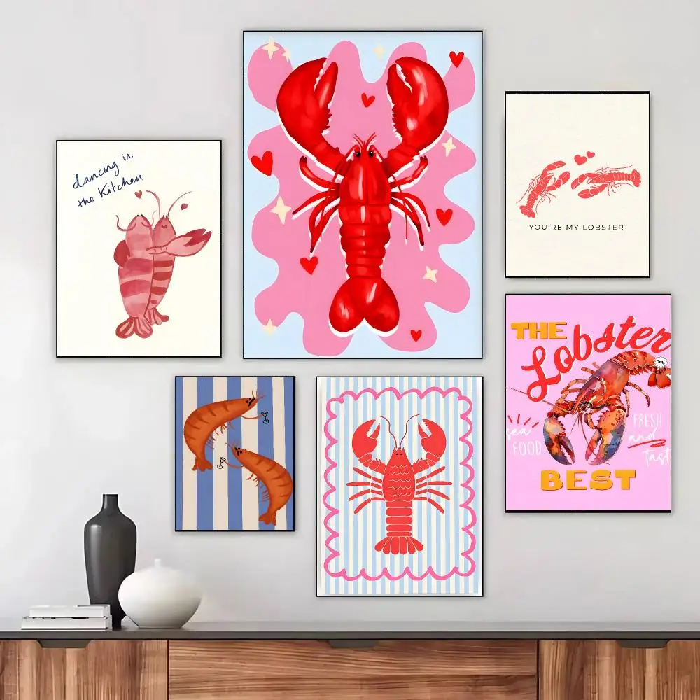 Illustration Cute Shrimp Cartoon Poster Waterproof Sticky WallArt Print For Bedroom Living Room Hallway Bar Home Decor