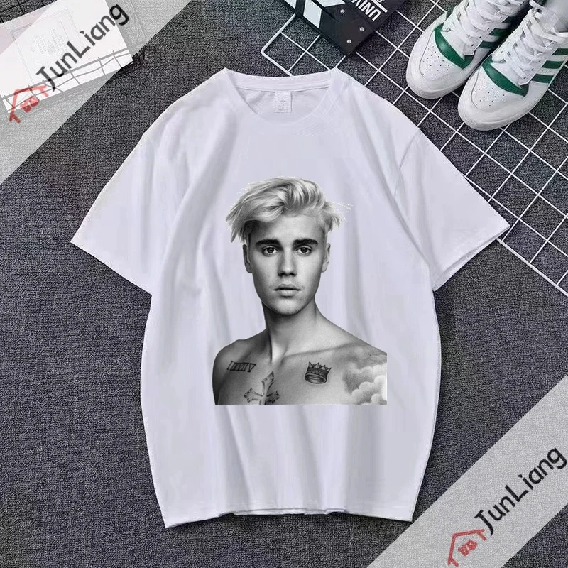 Hip Hop Rapper Singer Justin Bieber T-shirt Men Women 2023 Tee  Street Loose Fitting Casual Fashion Short Sleeved Men\'s T Shirts