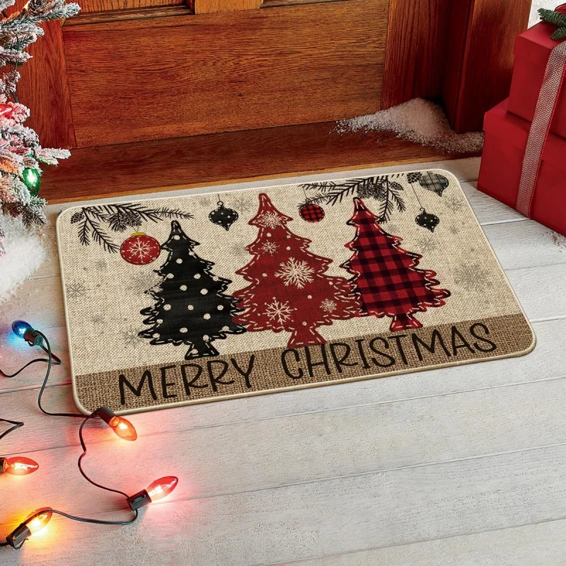 

Xmas Trees Ornament Merry Christmas Doormat, Winter Home Decor Low-Profile Switch Rug By Mat Floor Mats for Indoor Outdoor