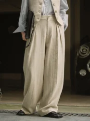 Women's casual linen solid color high waist loose wide leg pants