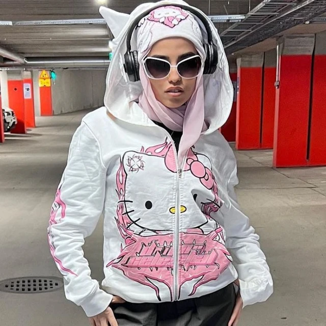 Kawaii Y2K Sanrio Women Clothes Hello Kitty Anime Hip Hop Hooded Sweatshirt Cartoon Cute Printed Women s Zipper Hoodie Girl Gift AliExpress