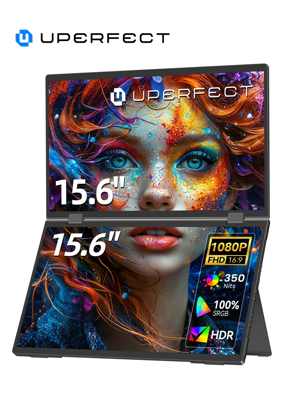 UPERFECT Dual Portable Monitor 15.6" 1080P FHD IPS Folding Stacked Triple Laptop Screen Extender Game USB-C Plug & Play Travel