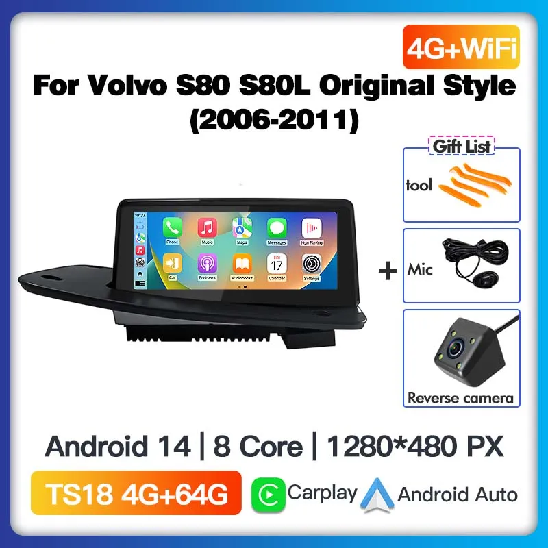 Android 14 Carplay Auto Radio Multimedia Speler Originele auto stijl scherm Voor Volvo S80 V70 XC70 2006-2011 DSP GPS Stereo BT