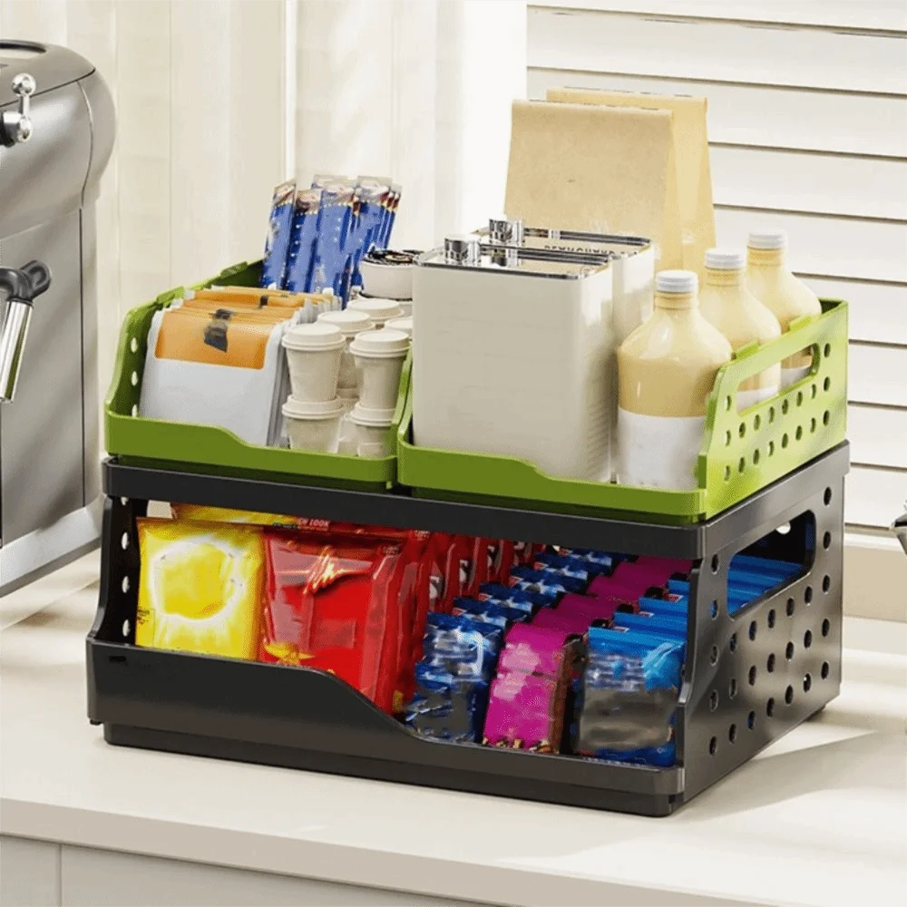 توفير المساحة الدوبامين سلات تخزين قابلة للطي البلاستيك لوحة مثقوبة صندوق تخزين عدم الانزلاق مع مقابض سطح المكتب رف الكتب المنزل