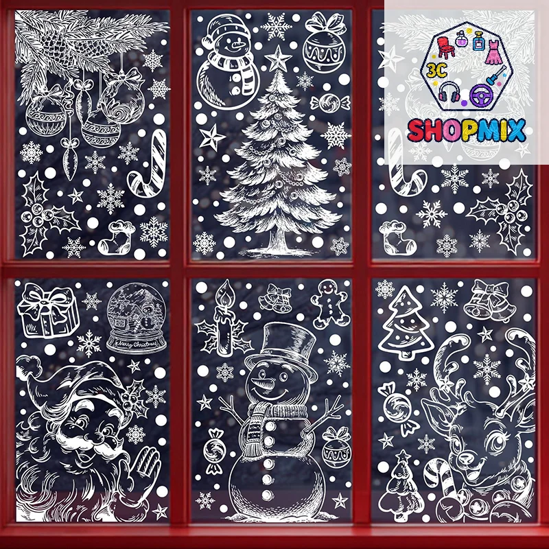 Christmas Stickers Winter Snowflake Elk Static Stickers Christmas Party Supplies Pendant Gift Box Window Stickers