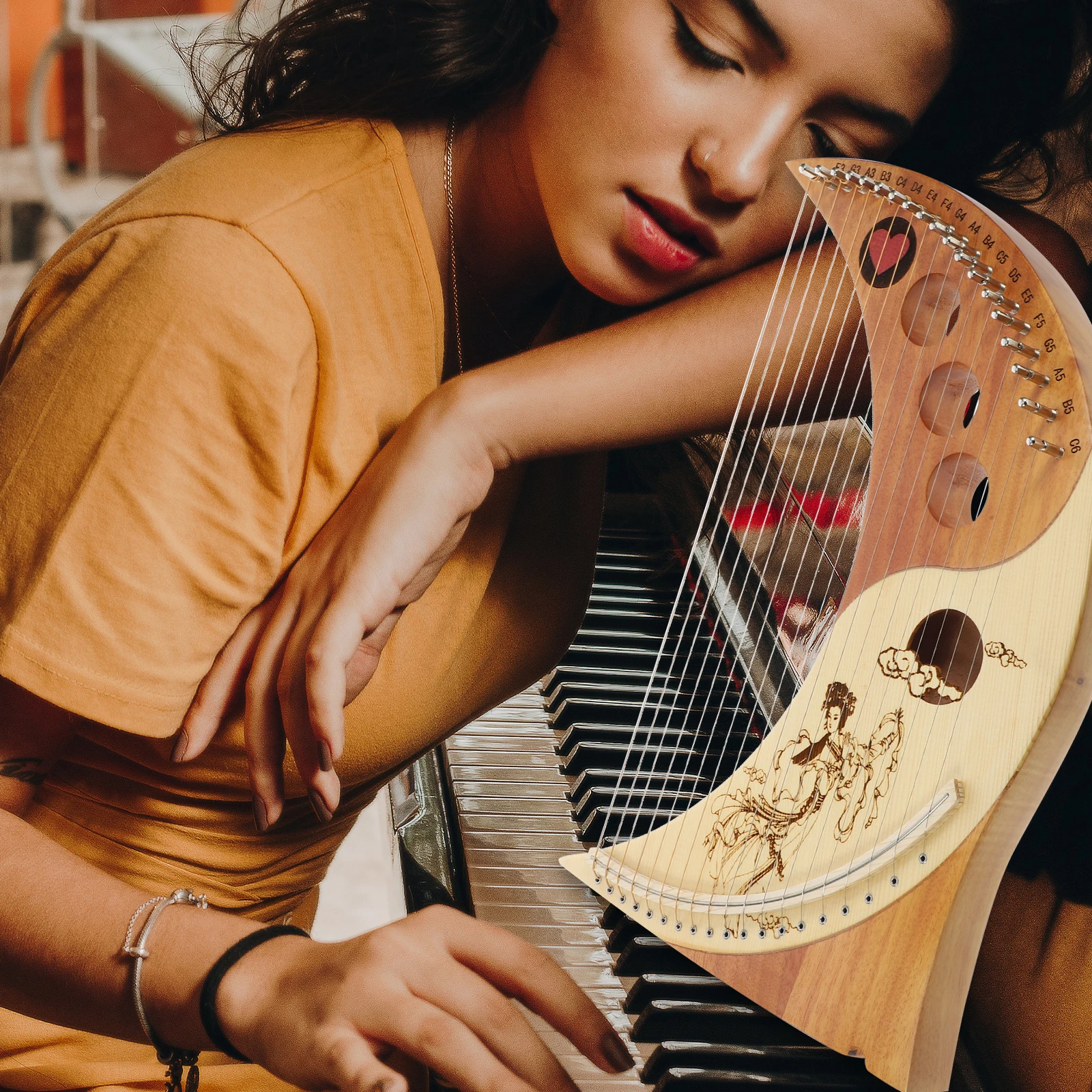 

Wooden Harp Wood Harp Ancient Style Lyre Harp 19 String Wood Harp Retro Harp