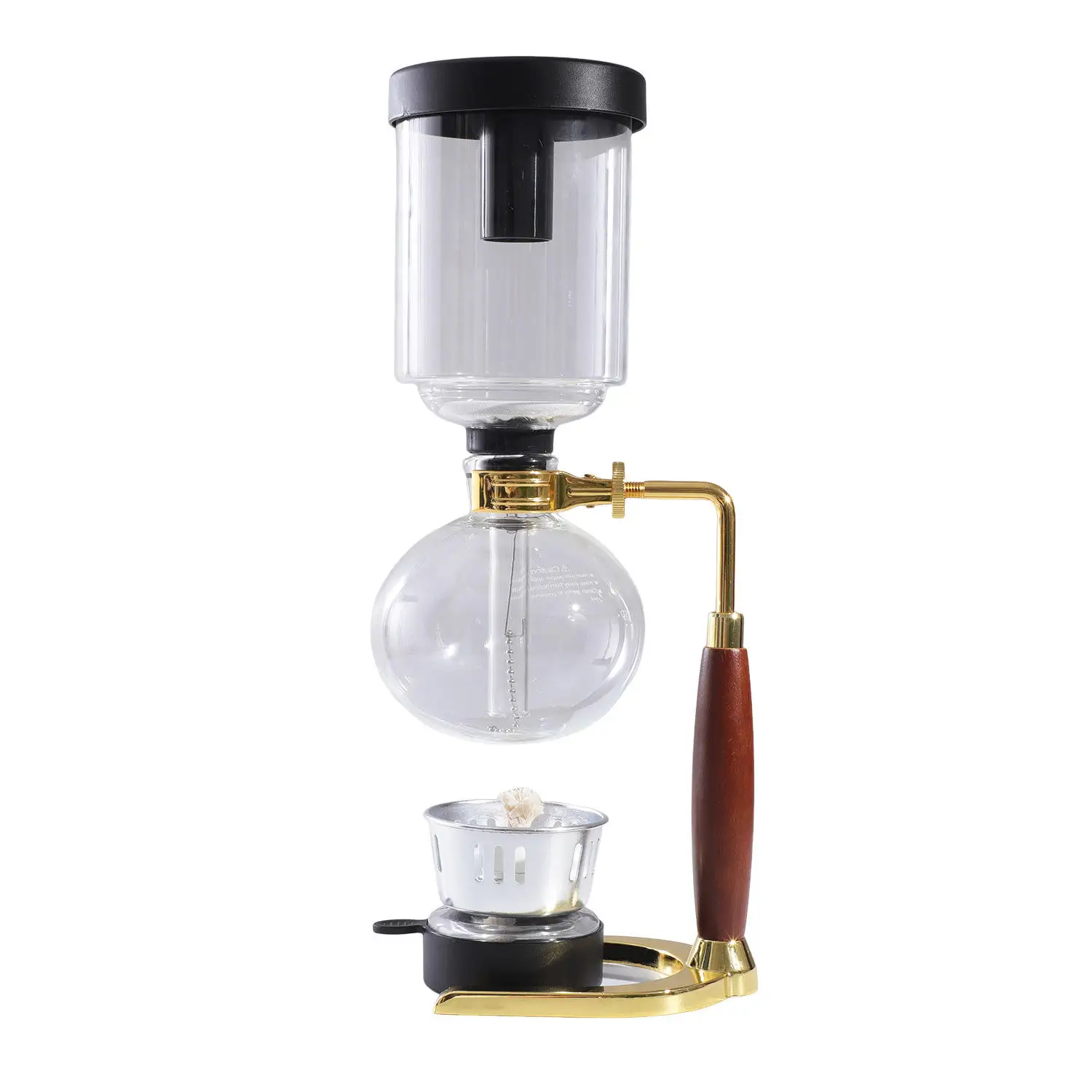 Borosilicate glass siphon coffee machine with wooden handle and gold frame, hand brewed, gift box