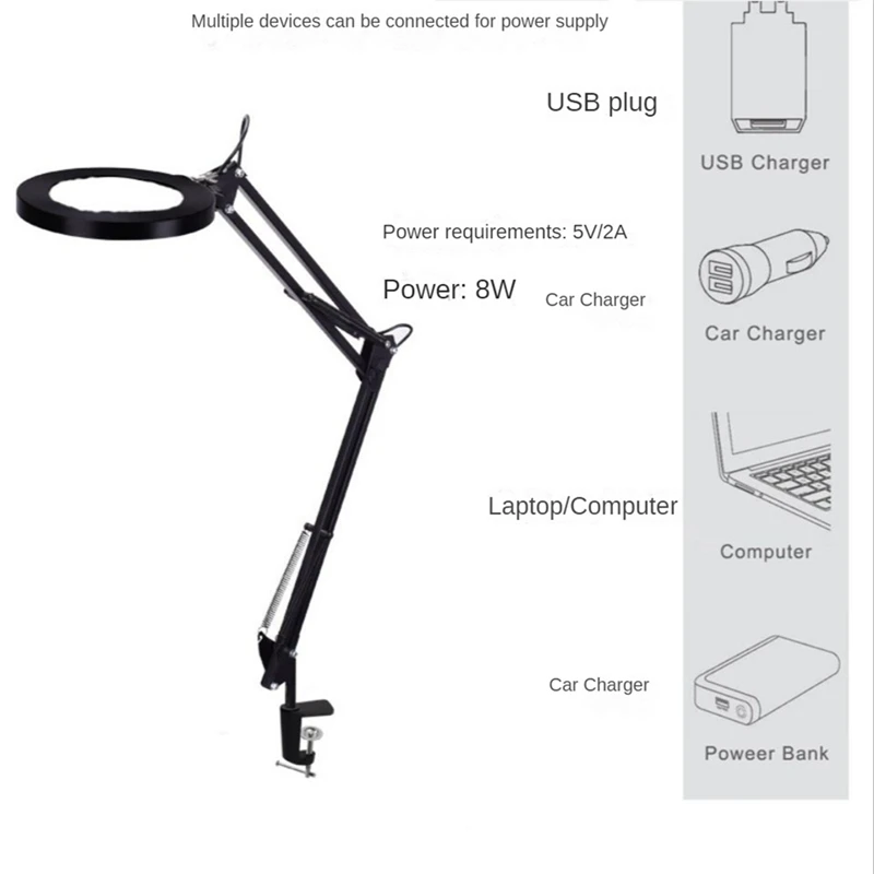 Electronic Maintenance Light LED Folding Cantilever Bracket Adjustable With 5X LED Magnifying Glass (M)