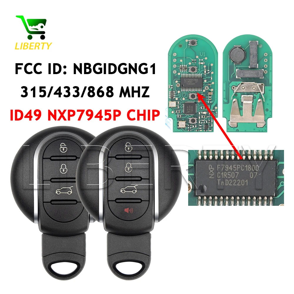 

Ly For BMW Mini Cooper 2015-2018 Car Owner Locksmith Smart Remote Car Key Fob 315/434/ 868MHz ID49 7945 Chip FCC ID: NBGIDGNG1