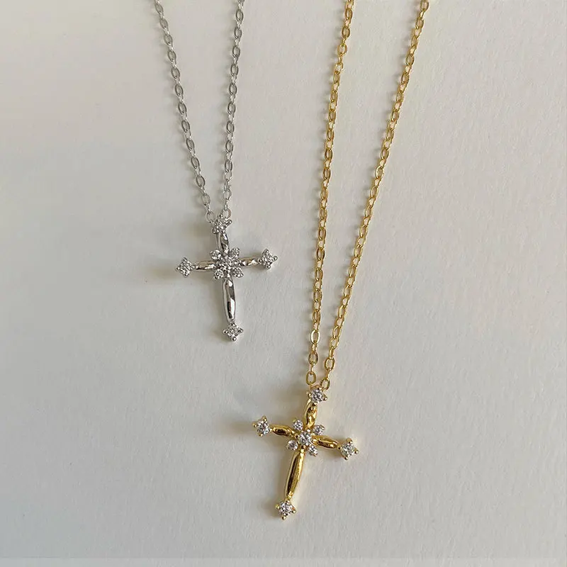 New 925 Sterling Silver Cross Necklace Personality Charm Simple Geometric Shape Pendant Choker Women Exquisite Jewelry