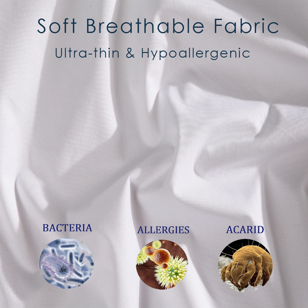 Smooth 100% Waterproof Mattress Protector Cool Touch Waterproof Dust Mites Bed Cover for Mattress Machine Washable Bed Sheet