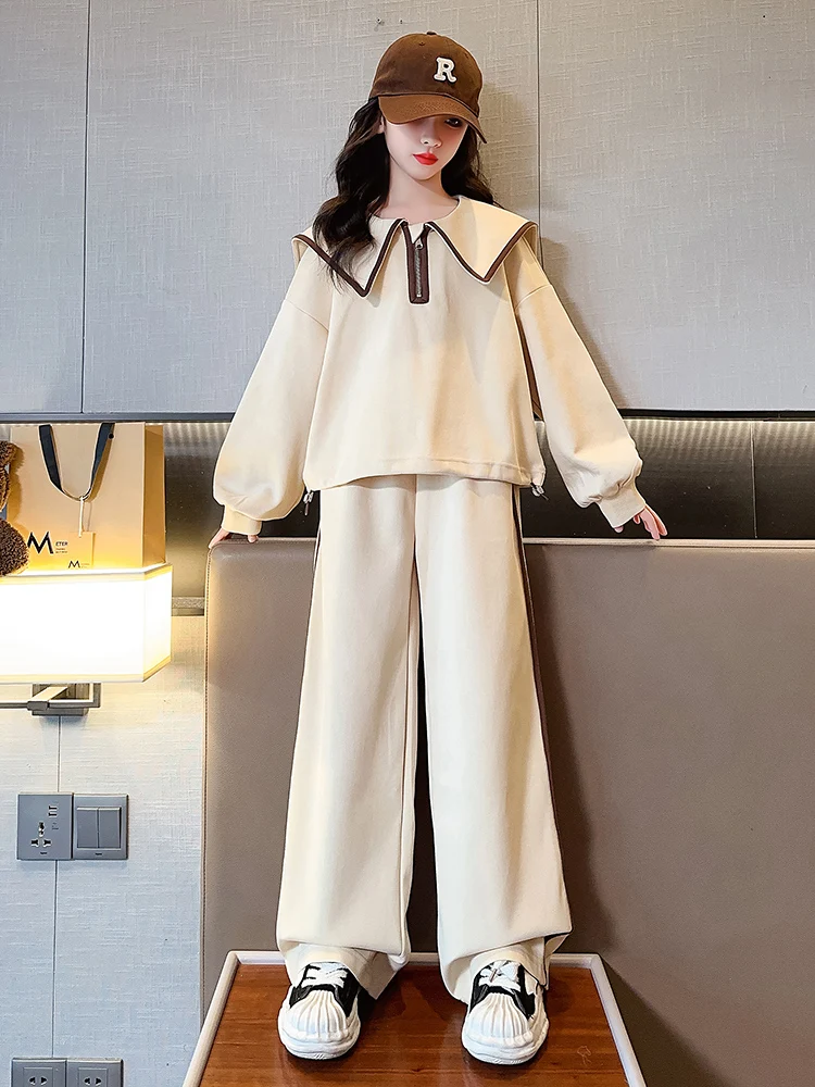 

Spring Autumn Girl's Faion Doll Collar Sports Suit Casual Leisure Cotton Blend Youthful Sle Ideal for School Or Play