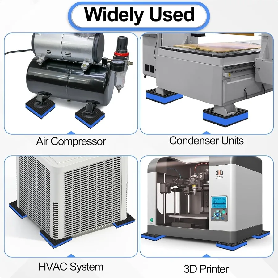 16 Pack Anti Vibration Pads 4" X 4" X 7 8" Sound Isolation Ribbed Rubber Mats with EVA Center Heavy Duty Vibration Isolation Pa