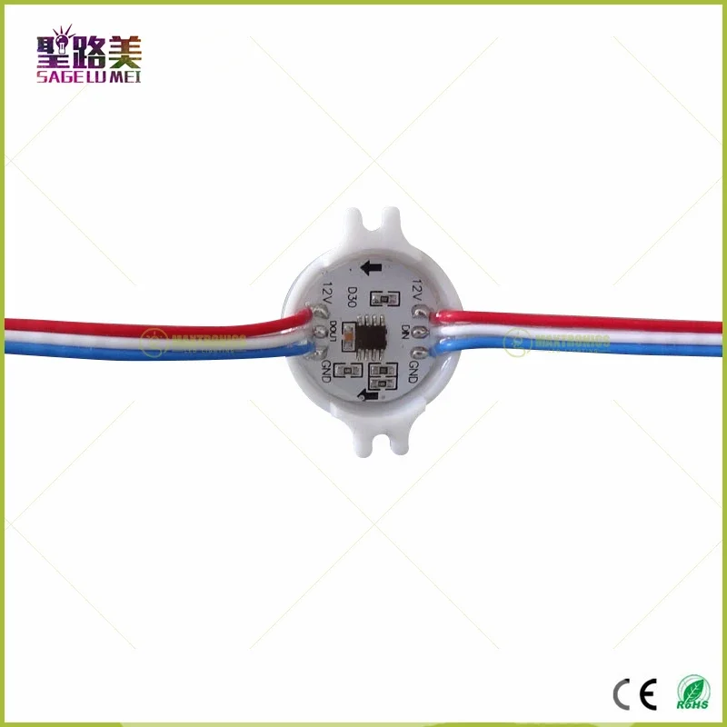 20pcs /Lot DC12V WS2811 30mm Diffused LED Pixel Module Full Color 3LEDs 5050 RGB led lamp string D30 modules IP68 0.72W/PCS