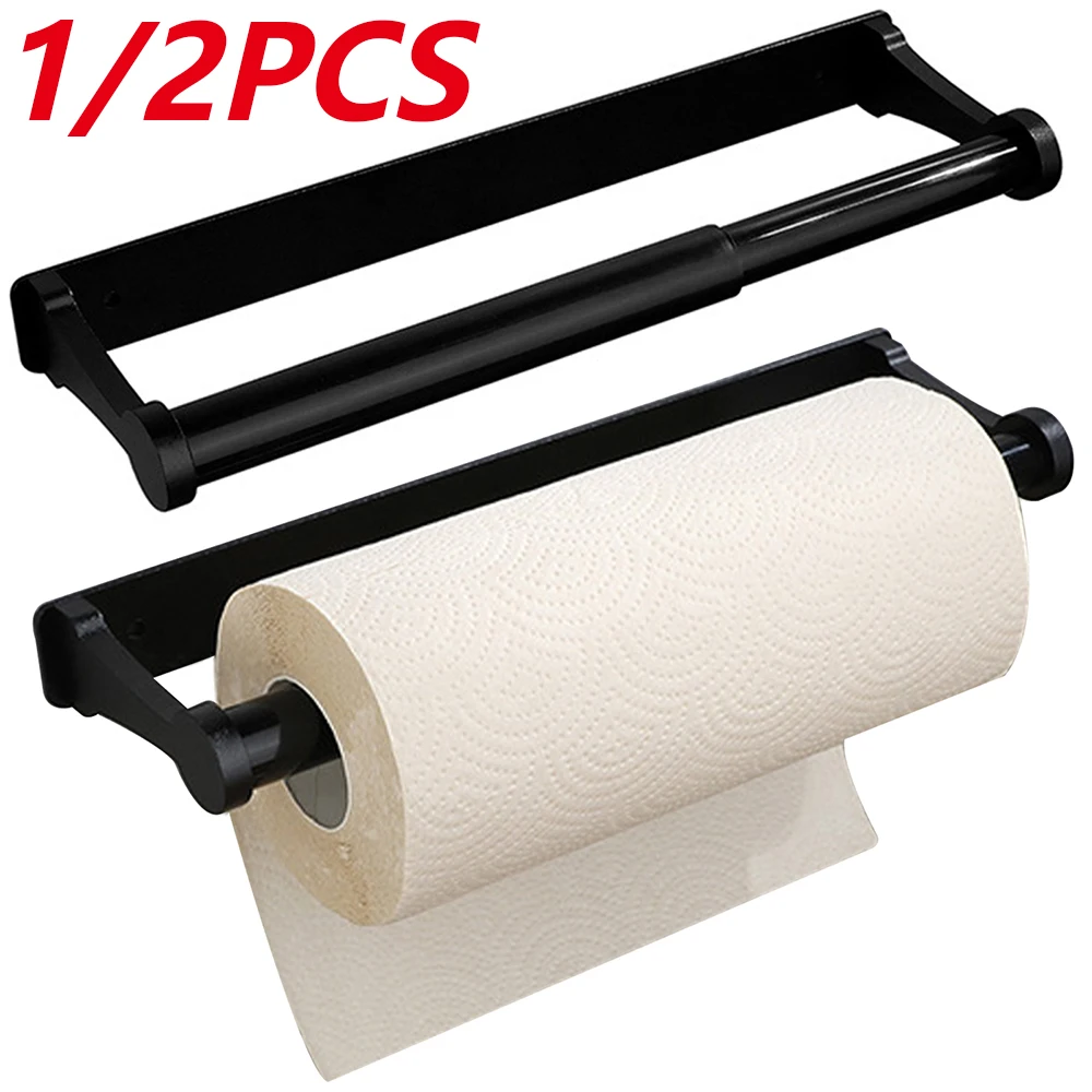 

1/2Pcs Paper Towel Holder Under Cabinet Stainless Steel Toilet Roll Holder Multi-role Bathroom Towel Rack Kitchen Storage Rack