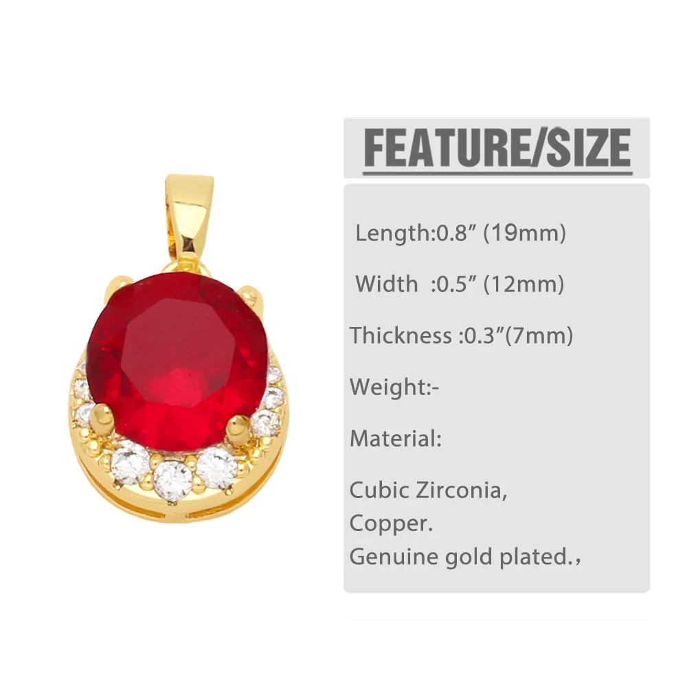 OCESRIO Multicolor Crystal Round Pendant for Necklace Copper Gold Plated CZ Waterdrop Jewelry Making Supplies Wholesale pdta904