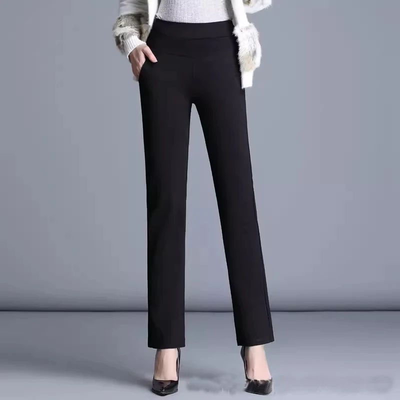 Spring Summer Women's Straight Leg Work Pants Slim Fit Professional Office Trousers Black Thin Formal Pants Business Suit