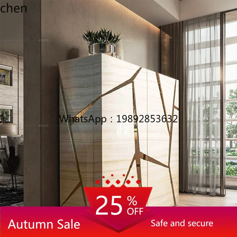 YFY  Light Luxury High-End Premium Feel Living Room Solid Wood Sideboard Wall-Mounted Integrated Stainless Steel Storage Cabinet
