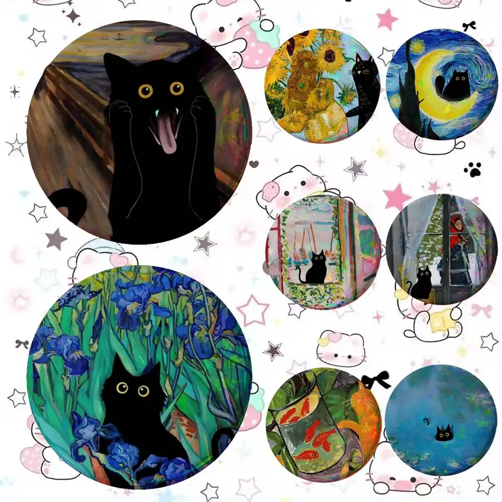 Funny Art Matisse Monet Black Cat Van Gogh Sunflowers   Badge Tinplate Coin Brooch Clothing Backpack Accessories Lapel Pin